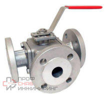 Кран шаровой DN.ru BV3232 (4pc) FP-3WL-F-ISO-H Ду32 Ру16 полнопроходной трехходовой, нержавеющая сталь SS316, фланцевый, уплотнение - PTFE, ISO-фланец F05/F07 квадрат 14х14, с рукояткой