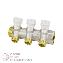 Коллектор распределительный VARMEGA с запорными клапанами1х3/4 3 выхода евро конус