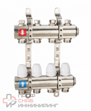 Коллектор Gappo регулируемый с запорными клапанами из латуни 7-вых. x 1" x 3/4" 2 заглушки, 2 кронштейна