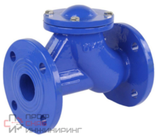 Клапан обратный DN.ru VCB1414N-F укороченный Ду250 Ру16 фланцевый, шаровой, без сливной пробки, корпус - чугун, шар - чугун, уплотнение - NBR