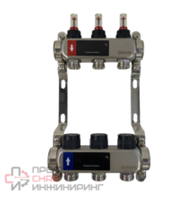 Коллектор WAAG 1"х3/4", 3 выхода, c клапанами, с расходомерами, сталь нержавеющая