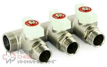 Коллектор НВ 3/4" х 3 вых 1/2" 40 мм с кранами, никелированный Uni-fitt