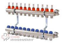 Колл.группа 1" х 11 вых 3/4" с расходомерами и термостатическими вентилями Uni-fitt