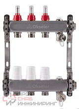 Блоки коллекторные Okseler с расходомерами, дренажным краном и краном Маевского 3 выхода, 1 x 3/4