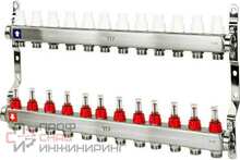 Коллекторная группа РосТурПласт с расходометром и кронштейном (евроконус 3/4") нержавеющая сталь SUS 304 1"х 8 выходов RTP