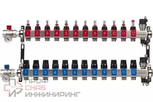 Блоки коллекторные OKSELER с расходомерами и автоматическими воздухоотводчиками, шаровыми кранами с термометрами, 12 выходов
