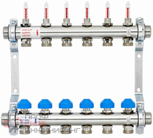 Коллектор Watts HKV 2013A-VA 1"х3/4" 6 вых., c термостат. клапанами, с расходомерами, сталь нерж.