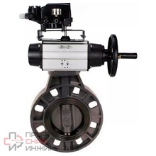 Затвор дисковый поворотный DN.ru WBV4242E-2W-Fb-ISO Дн80 Ру10 межфланцевый, корпус - НПВХ, диск - НПВХ, уплотнение - EPDM, с пневмоприводом PA-DA-105-1 и пневмопозиционером YT-1000RSN с обратной связью