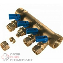 Коллектор TIM с шар. кр. 6 вых. 3/4х16 ц (с синими ручками)