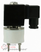 Клапан электромагнитный DN.ru VS841-VT-NC-220VAC 1 1/4″ Ду32 Ру1 корпус - PTFE с антикоррозийным покрытием, уплотнение - VITON, резьбовой, прямого действия, нормально закрытый, катушка - 220В