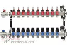 Блоки коллекторные OKSELER с расходомерами и автоматическими воздухоотводчиками, шаровыми кранами с термометрами, 10 выходов