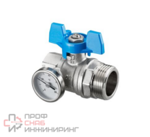 Кран шаровой DN 20 G ¾ х 1, плоское уплотнение, с термометром, синий маховик