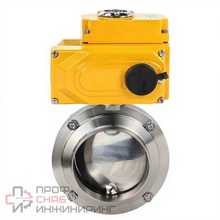 Затвор дисковый поворотный DN.ru WBV3131E-2W-W-H Ду40 Ру10 пищевая нержавеющая сталь 304, уплотнение - EPDM, под приварку, с электроприводом DN.ru QT-N-005EM-A1-220VAC-У1 (4-20мА)