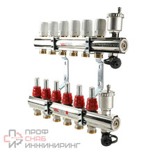 Коллекторный блок Valtec латунный с термостатическими клапанами и расходомерами VTC.596.EMNX.0704