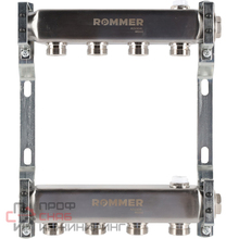 Коллектор Rommer из нержавеющей стали для радиаторной разводки 4 выхода