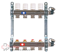 Коллекторная группа Uni-fitt 1" х 10 выходов 3/4" с балансировочными и термостатическими вентилями, нерж. сталь