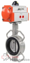 Затвор дисковый поворотный DN.ru WBV3232N-2W-Fb-H Ду125 Ру16, корпус - нержавеющая сталь 316L, диск - нержавеющая сталь 316L, уплотнение - NBR, с пневмоприводом DN.ru PA-DA-105 двойного действия