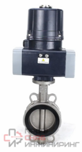 Затвор дисковый поворотный DN.ru WBV3232E-2W-Fb-H Ду100 Ру16, корпус - нержавеющая сталь AISI 316L, диск - нержавеющая сталь 316L, уплотнение - EPDM, с электроприводом DN.ru QTSA-N-014EM-O0-220VAC с пружинным возвратом