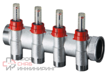 Запорный коллектор FAR 1" 4 отвода М24х19 с расходомерами