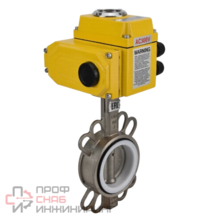 Затвор дисковый поворотный DN.ru WBV3131P-2W-Fb-H Ду65 Ру16, корпус - нержавеющая сталь 304, диск - нержавеющая сталь 304, уплотнение - PTFE, с электроприводом DN.ru QT-N-005EM-O1-24VDC-У1 24В