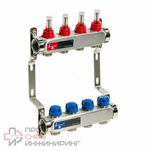 Коллекторная группа Wattson 1" х 3/4" EK на 4 контура с расходомерами и термостатическими клапанами, нержавеющая сталь