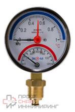 Термоманометр Экомера МД04-80мм 0..1МПа 0..120С G1\4 с переходником на G1\2