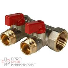 Коллектор Stout никелированный 3/4"/1/2"х2 с красными ручками