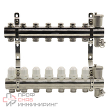 Блок коллекторный Kromwell с термостатическими вставками запорными клапанами воздухоотводчиками и дренажем 1"x3/4"x7