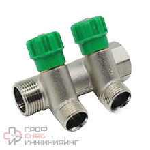 Коллектор с регулируемыми вентилями и переходами на наружную резьбу Kromwell 2 выхода 1" x 1/2"