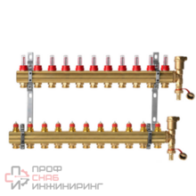 Коллекторная группа FHF-11RF, с расходомерами, с воздухоотводчиками, с кронштейнами, Ридан, 11 выходов