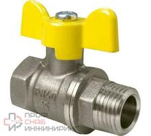 Кран шаровой Valfex для ГАЗА 1/2" ВР/НР бабочка, латунный НИКЕЛИР-Й 11Б27фтМ