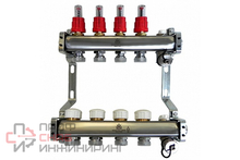 Коллекторный блок Gekon для теплого пола 1"x3/4"EU отверстий-4, в комплекте: расходомеры, термостат. клапаны, слив, Gekon_Armatura