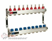 Коллекторная группа Wattson 1" х 3/4" EK на 9 контуров с расходомерами и термостатическими клапанами, нержавеющая сталь