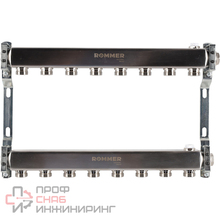 Коллектор Rommer из нержавеющей стали для радиаторной разводки 8 выходов