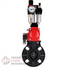 Затвор дисковый поворотный DN.ru WBV4242E-2W-Fb-ISO Дн100 Ру10 межфланцевый, корпус - НПВХ, диск - НПВХ, уплотнение - EPDM, с пневмоприводом PA-SA-083, пневмораспределителем 4M310-08 24В и БПВ AFC2000