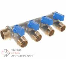 Коллектор STOUT с шаровыми кранами 3/4, 4 отвода 1/2 син. SMB 6201 341204