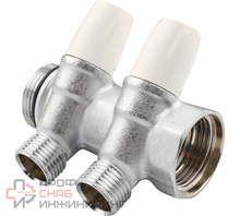 Коллектор Tiemme НВ 1' 2х3/4'EK Н 50мм хромир. с вентилями