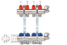 Колл.группа 1" х 4 вых 3/4" с расходомерами и термостатическими вентилями Uni-fitt