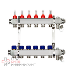 Комплект коллекторов Ридан SSM-6RF set с расходомерами и кронштейнами, 6 контуров