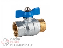 Кран шаровой полнопроходной GENEBRE 3036 06 DN025 PN25, корпус-латунь, шар-латунь, уплотнение шара-PTFE, НР/ВР, ручка-бабочка (синяя)