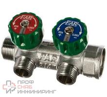 Коллектор регулирующий FAR 3/4" (ВР-НР) с 2 отв. 1/2" НР (межосев. 45 мм)  плск.упл.