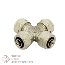 Крестовина 20-20-20-20, General Fittings 5300, обжим-обжим, латунь никелированная