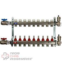 Коллектор распределительный с расходомерами шаровыми кранами термометром и воздухоотводчиком Stout 1х3/4 на 9 выходов