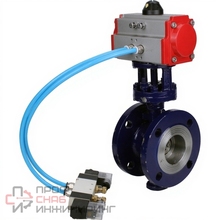 Затвор дисковый поворотный с тройным эксцентриситетом DN.ru WBV3EX-3432M-1W-F-ISO Ду65 Ру25 корпус - углеродистая сталь WCB, диск - нержавеющая сталь 316, уплотнение - METAL, с пневмоприводом DN.ru PA-SA-130 и пневмораспределителем DN.ru 4V320-10 ...