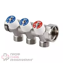 Коллектор распределительный SR Rubinetterie со встроенными клапанами 1"х1/2" на 3 выхода Покрытие - Никель.
