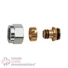 Соединитель обжимной FAR для м/п и PEX труб с накидной гайкой "евроконус" латунь