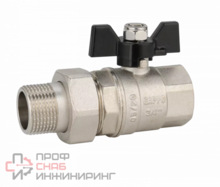 Кран шаровой с «американкой» полнопроходной ВР-НР, бабочка из алюминия 3/4" x 3/4" Gappo