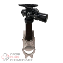 Задвижка шиберная DN.ru GVKR3131E-2W-Fb-ОСТ Ду100 Ру16 межфланцевая с ОСТ-фланцем тип А и круглым штоком, нержавеющая сталь 304, уплотнение - EPDM, с электроприводом многооборотным DN.ru MT-N-005EM-O2-220-У1 пятикулачковым