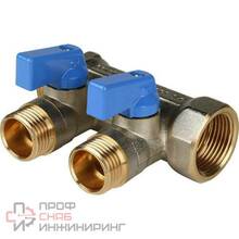 Коллектор Stout никелированный 3/4"/1/2"х2 с синими ручками