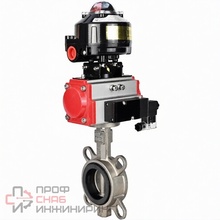Затвор дисковый поворотный DN.ru WBV3131N-2W-Fb-H Ду100 Ру16, корпус - нержавеющая сталь 304, диск - нержавеющая сталь 304, уплотнение - NBR, с пневмоприводом DN.ru PA-DA-083, пневмораспределителем DN.ru 4M310-08 220В и БКВ DN.ru APL-510N EX